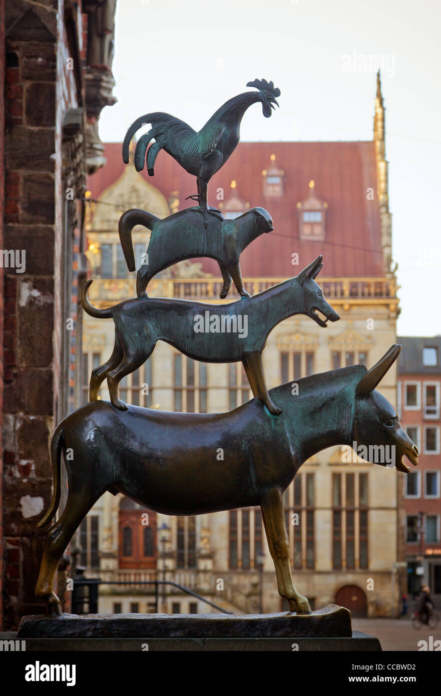 Bronzeskulptur des berühmten Bremer Stadtmusikanten des Künstlers Gerhard Marcks Stockfoto