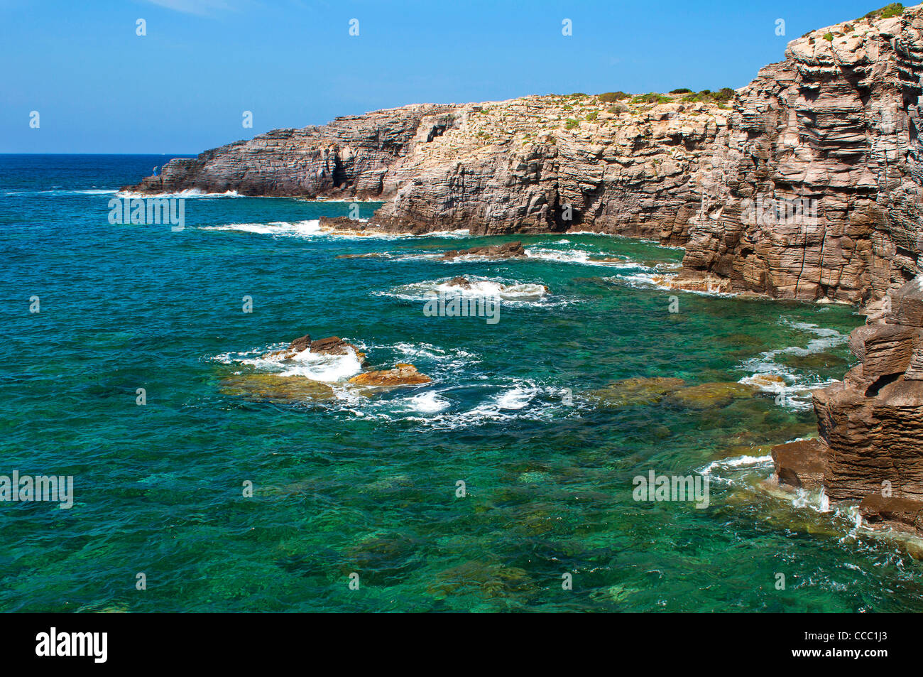 La Conca felsige Bucht, Insel St. Pietro, Carloforte, Carbonia - Iglesias Bezirk, Sardinien, Italien, Europa Stockfoto