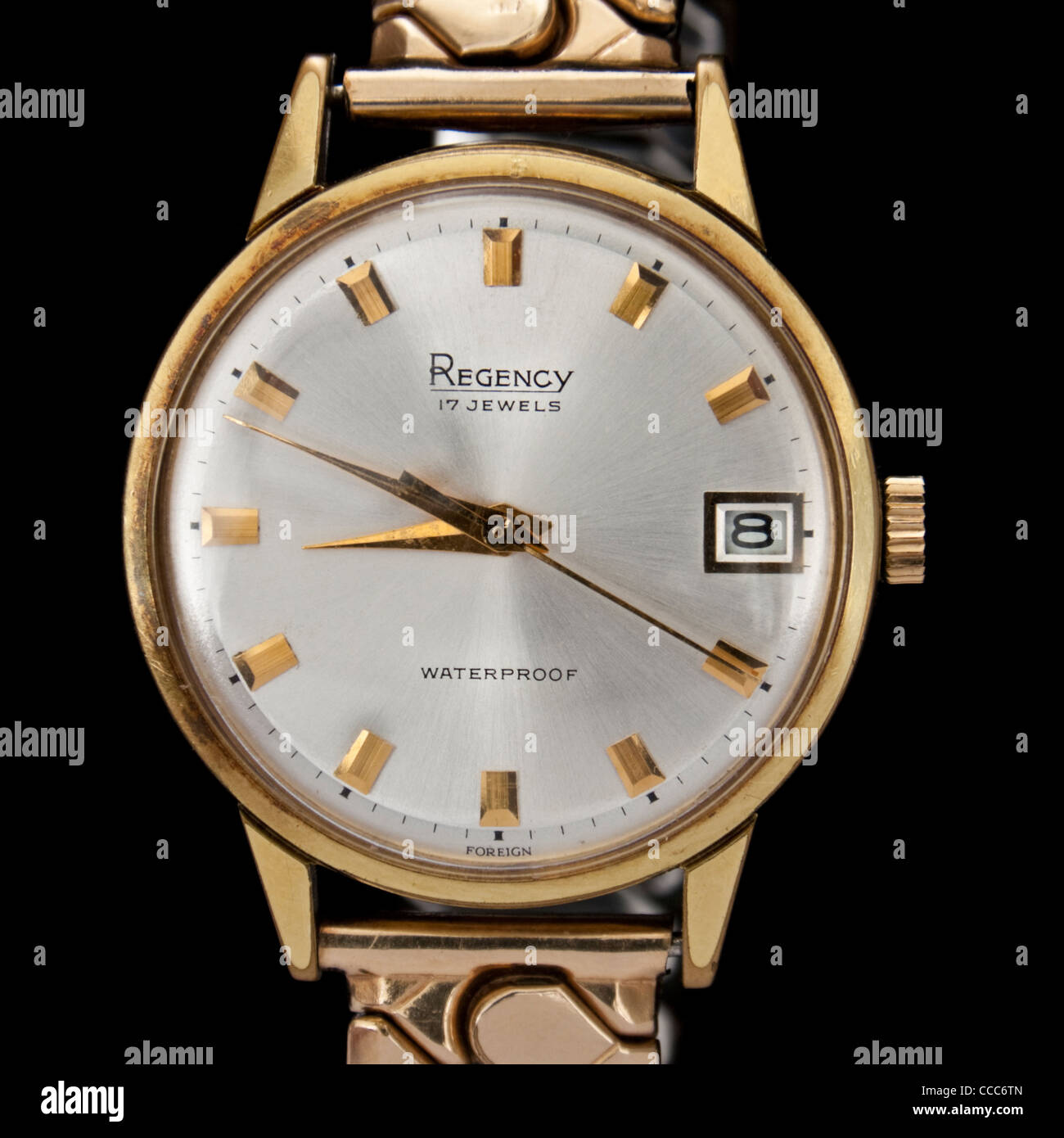 Jahrgang 1960 Regency 17-Juwelen wasserdichte Herren Armbanduhr mit Rolled Gold Armband Stockfoto