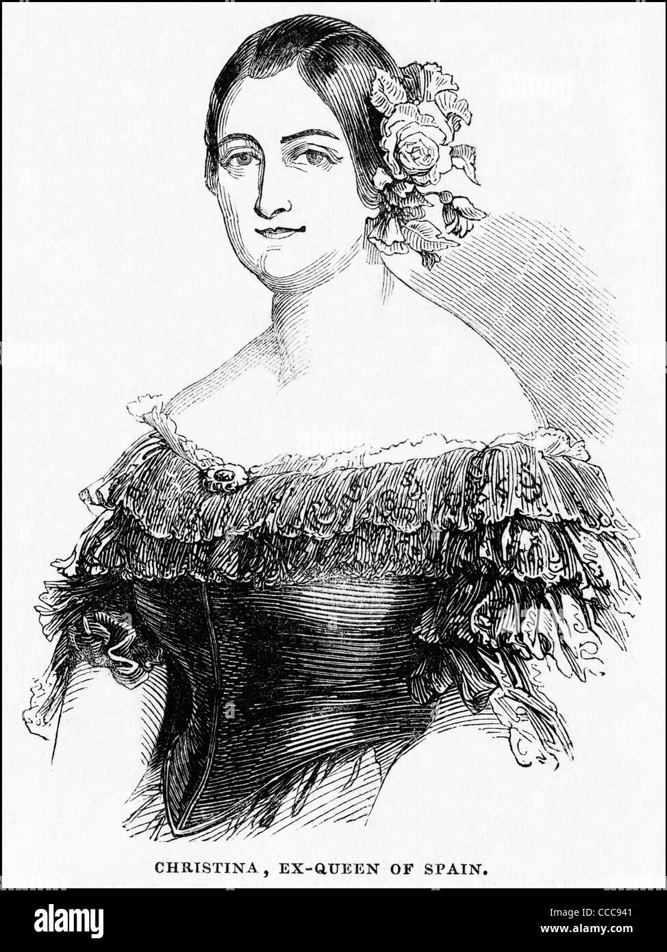 Viktorianische Gravur ca. 1844 Maria Christina (1806 – 1878) ex-Königin von Spanien (1829 – 1833) Stockfoto