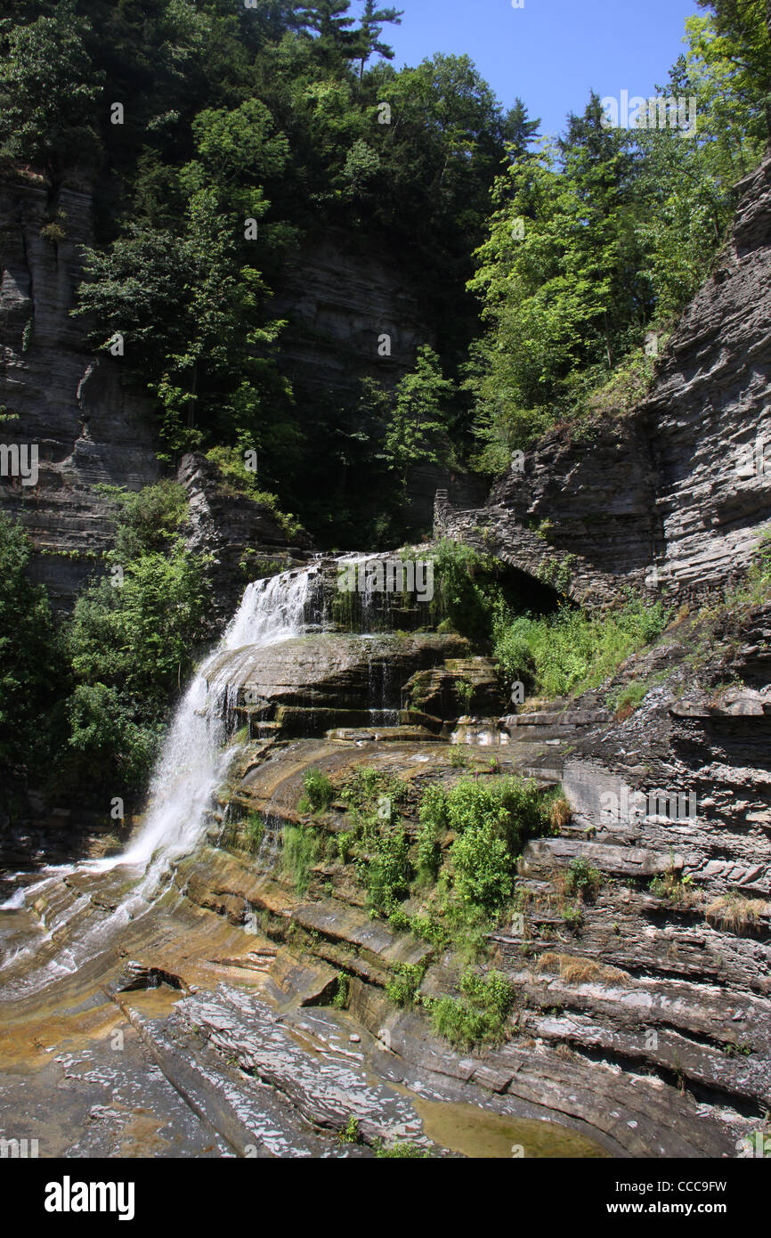 Trail-Wanderer-Brücke am Wasserfall Robert H Treman State Park Ithaca Stockfoto