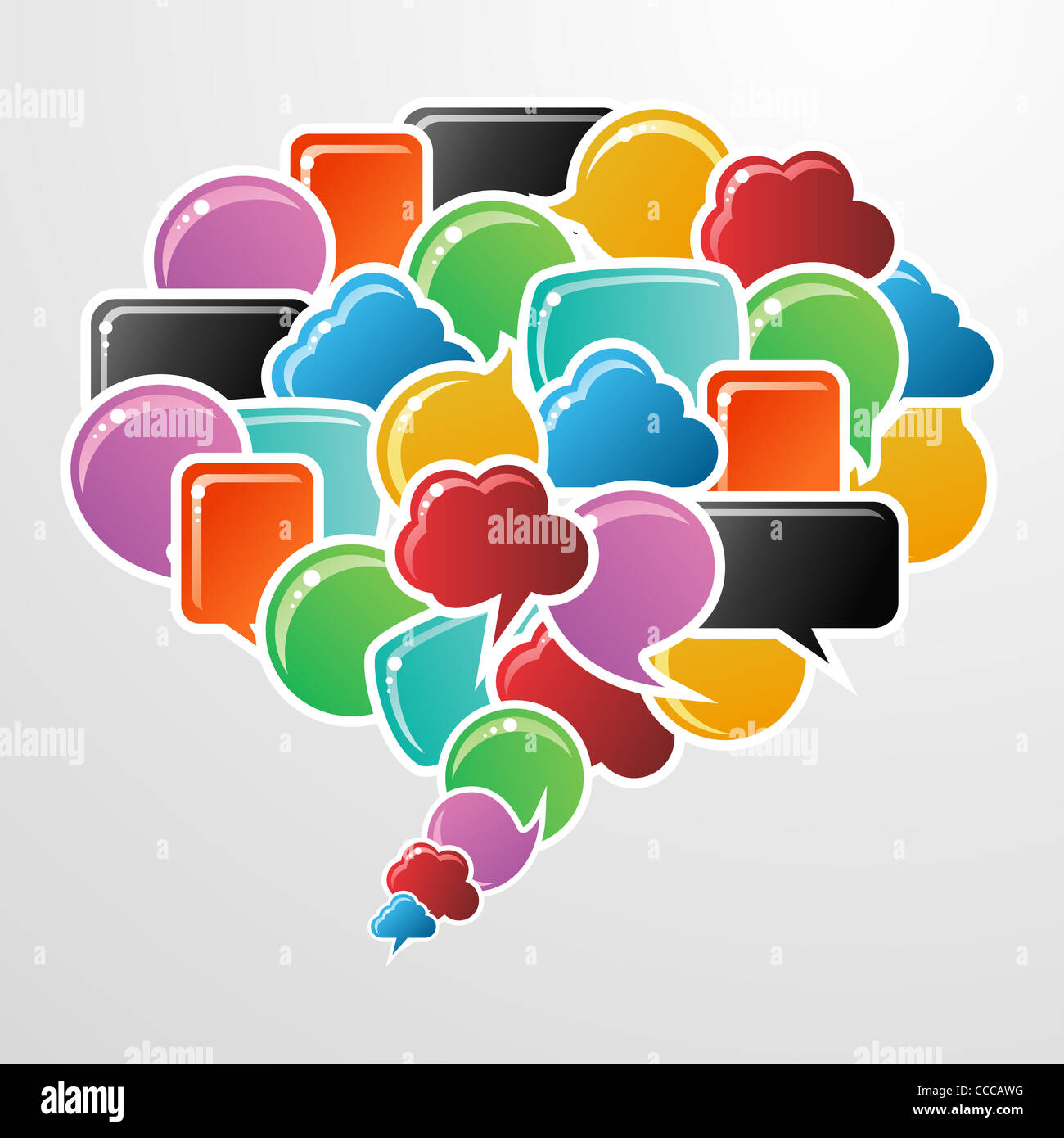 Soziale Sprechblasen in verschiedenen Farben und Formen in Kommunikation Rede Abbildung. Vektor-Datei zur Verfügung. Stockfoto