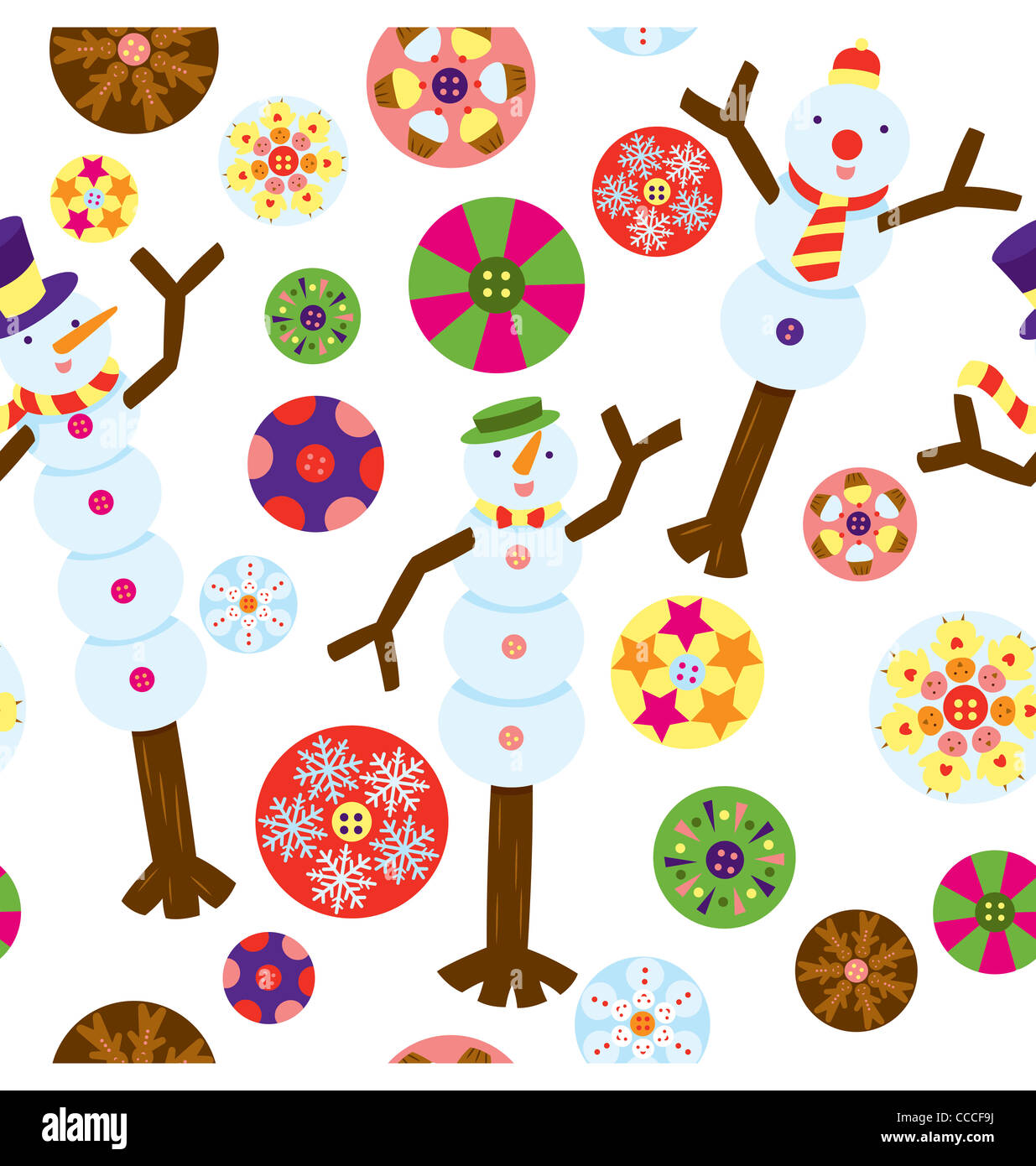 Ein nahtloses Muster der Schneemann Zeichen für die Weihnachtszeit. Stockfoto