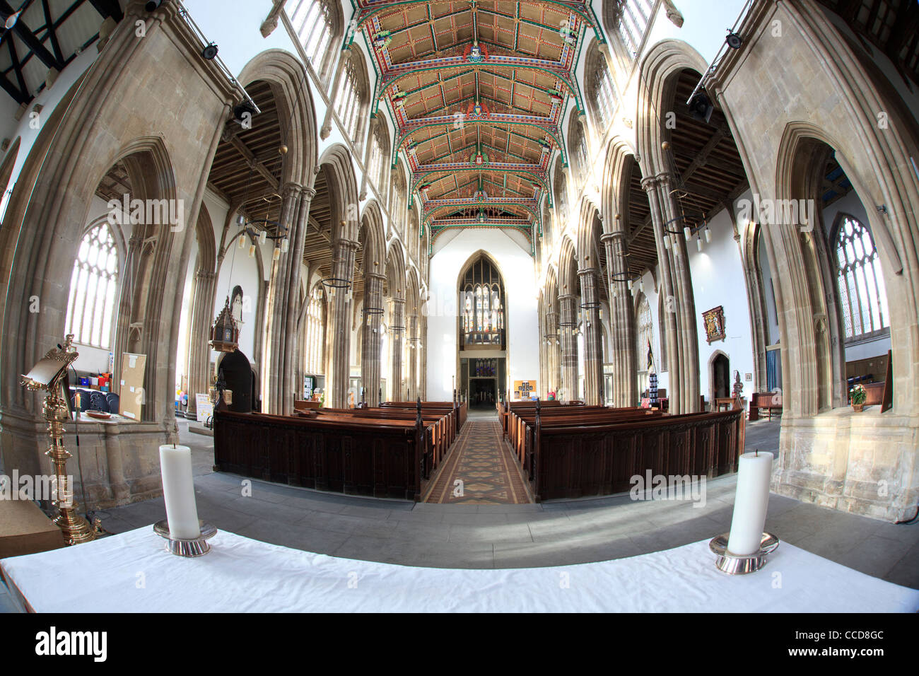 Innenraum der St. Cuthbert Parish Church, Wells, Somerset, England. Stockfoto