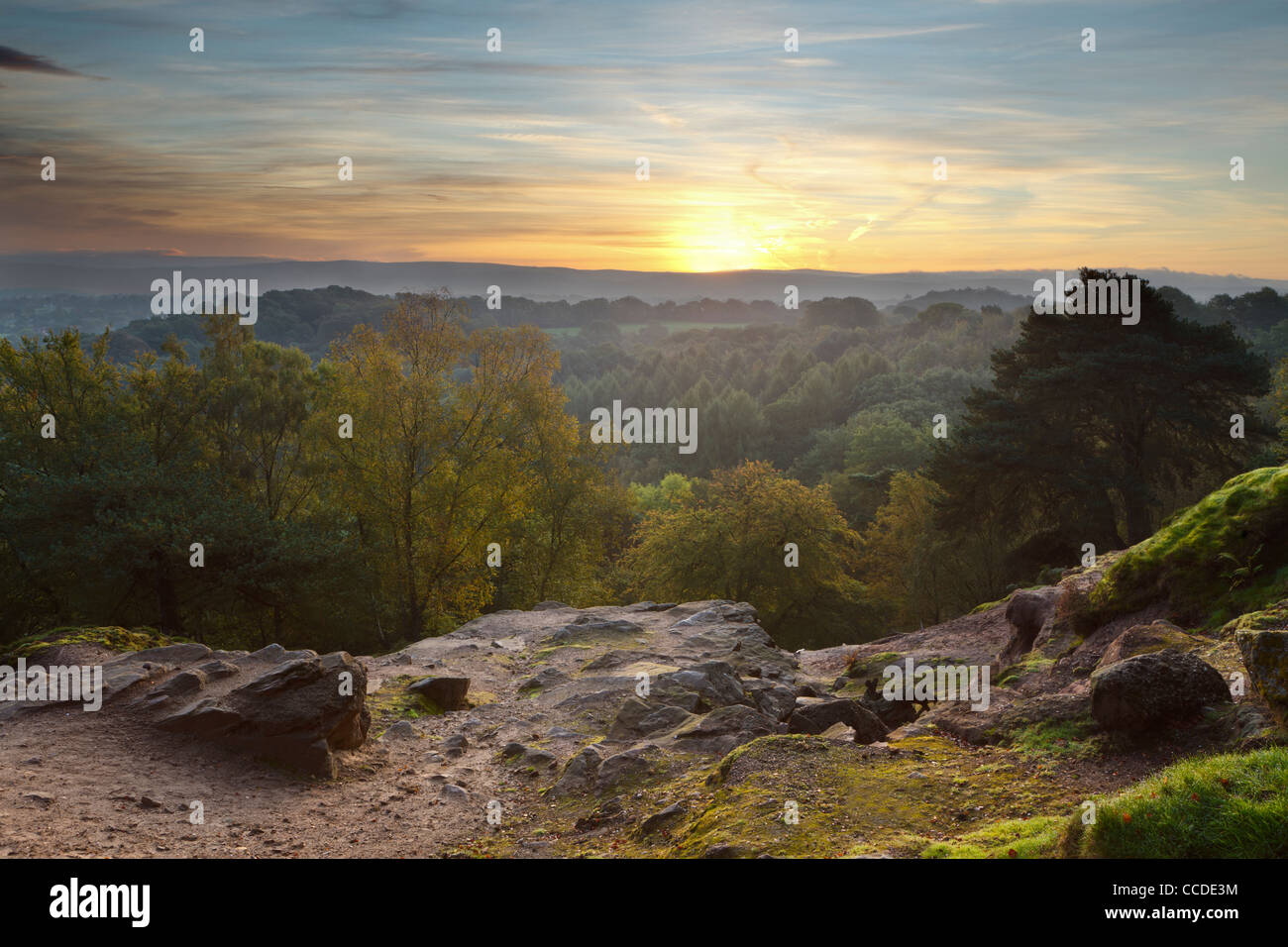 Blick Richtung Nordosten über Cheshire von Alderley Edge zu fotografieren Stockfoto