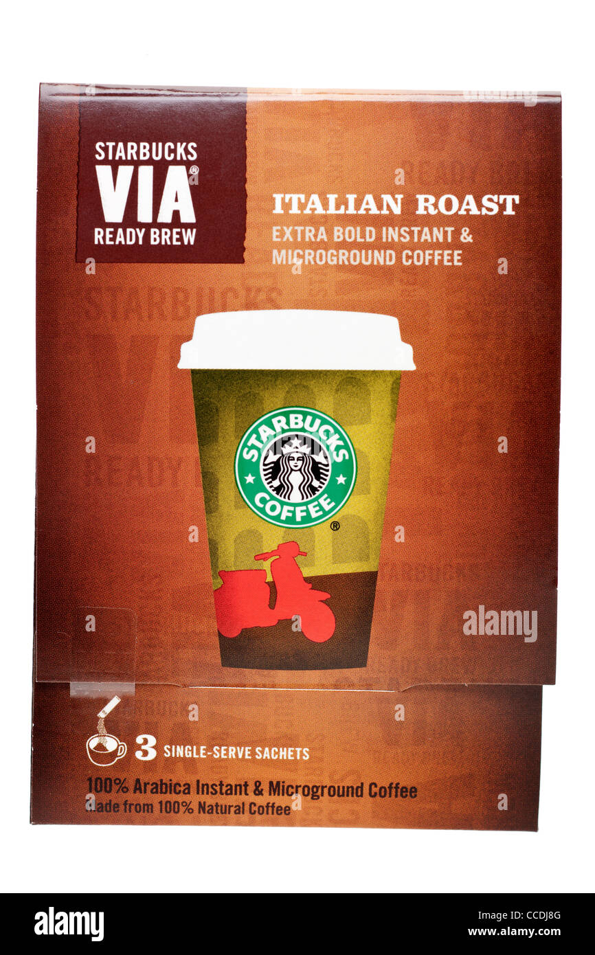 Drei Einzelportionen Beutel von Starbucks Via bereit Brauen instant Microground Kaffee Stockfoto