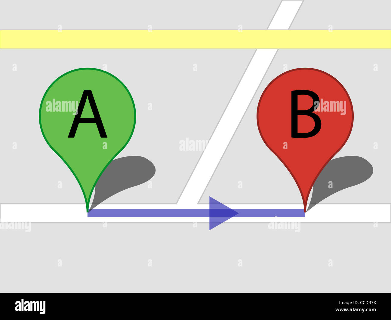 Konzeptbild der Straßenansicht zeigt die geplante Route... in Richtung Ziel, etc.. Stockfoto
