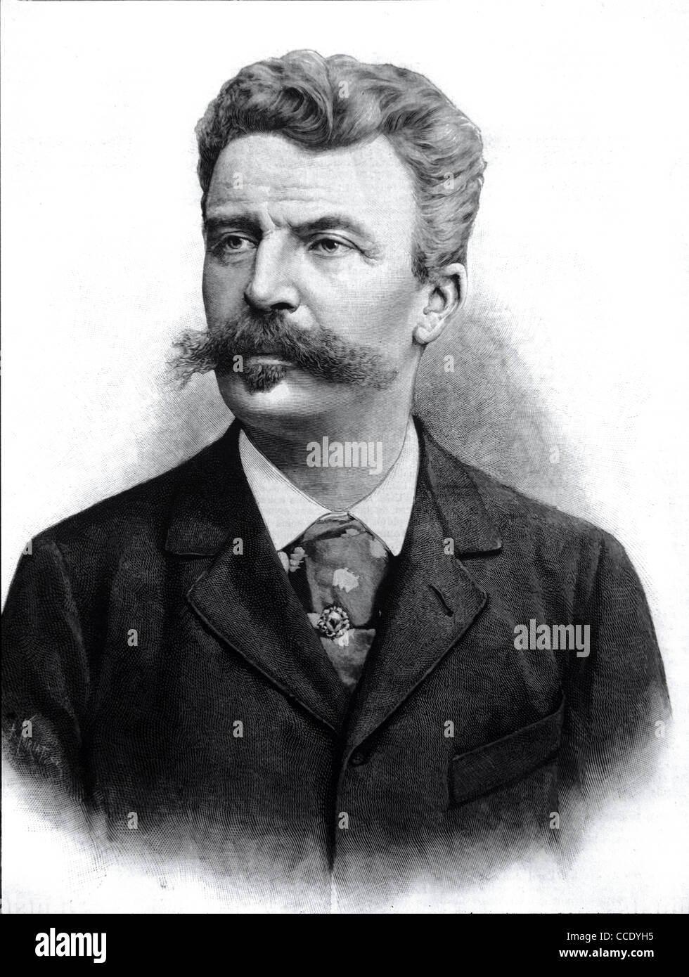 Porträt von Guy de Maupassant, französischer Schriftsteller und Autor von Kurzgeschichten (1850-1893). Vintage Illustration oder Gravur Stockfoto