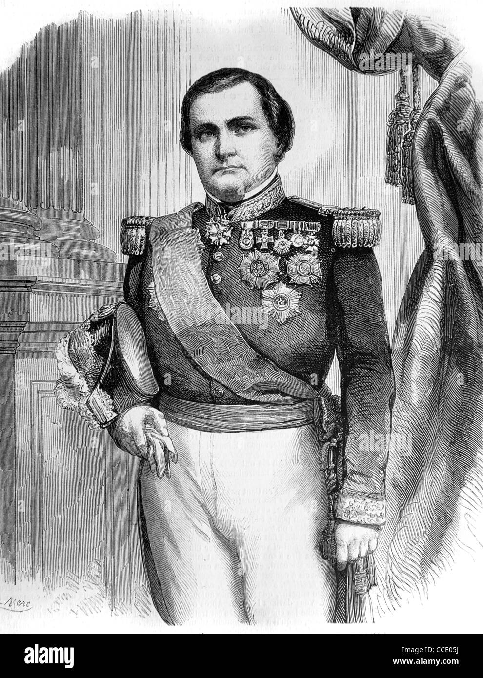 Porträt des Generalmajors Napoleon Joseph Charles Paul Bonaparte (1822-1891) Prinz Napoleon, Jérôme Napoleon oder Plon-Plon in französischer Militäruniform. Vintage Illustration oder Gravur Stockfoto