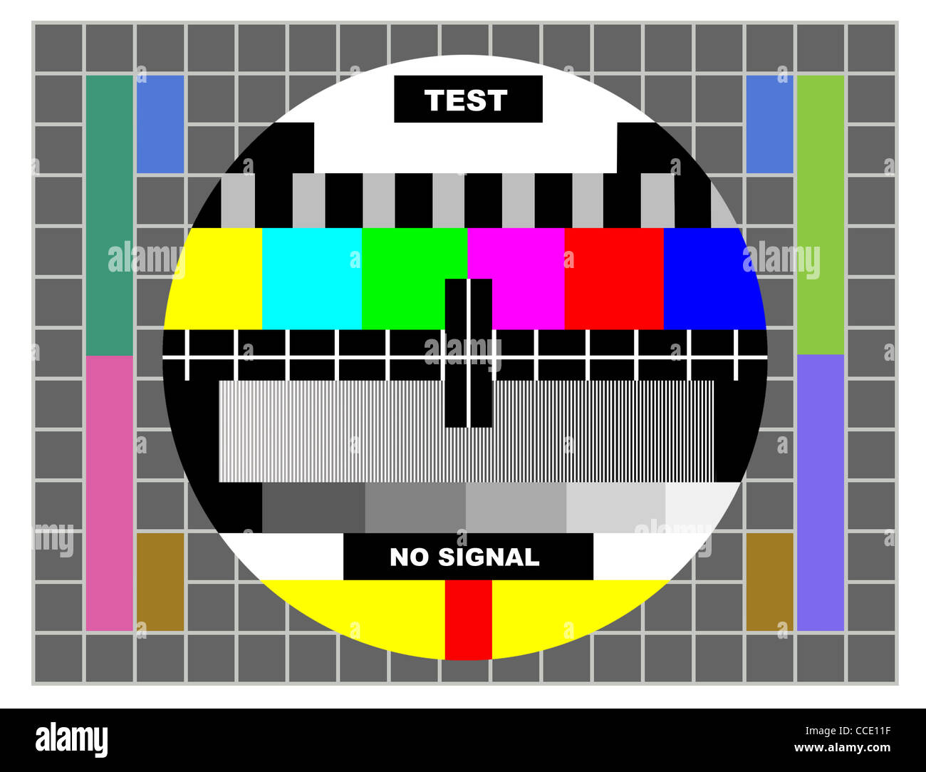 TV Test Farbmuster, Testkarte für PAL und NTSC Stockfoto