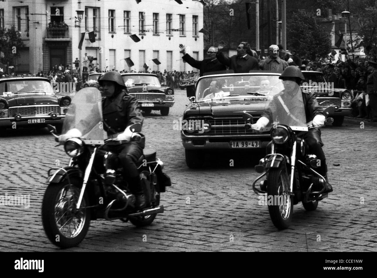 Staatsbesuch der sowjetische Parteichef Leonid Brezhnev in Ost-Berlin 1973. Stockfoto
