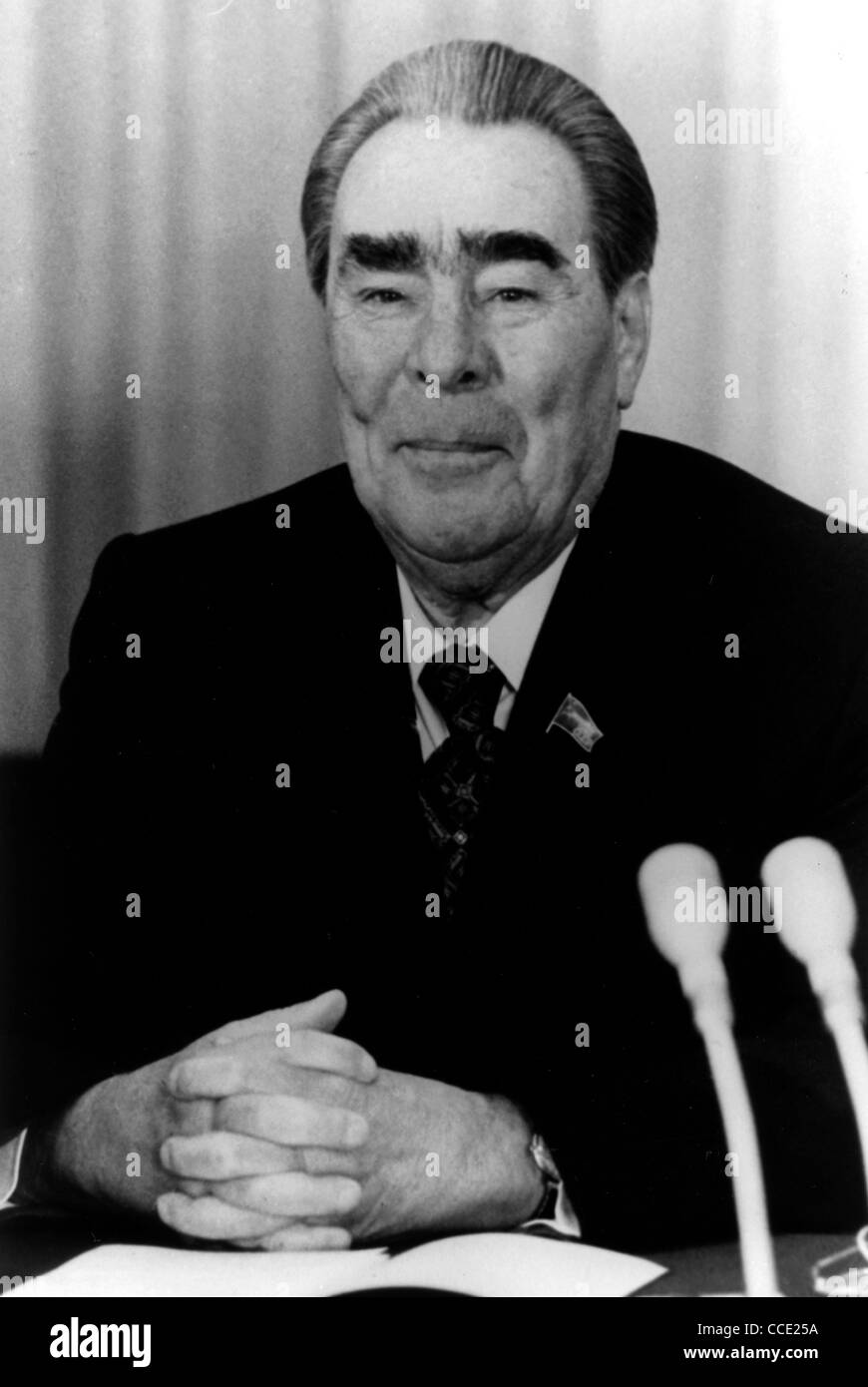 Porträt des sowjetischen Staat und Partei Führer Leonid Brezhnev auf einer Pressekonferenz 1981 in Bonn. Stockfoto