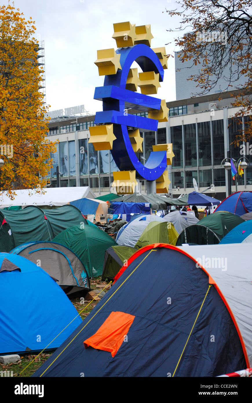 Frankfurt-Camp außerhalb der Europäischen Zentralbank, Deutschland zu besetzen Stockfoto