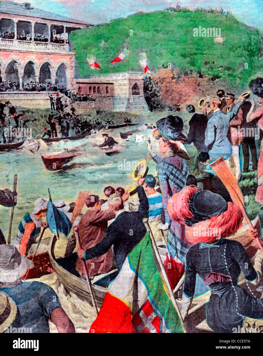 Des Flusses Tiber bei der Ankunft die Kreuzfahrt-Schnellboote, 1911 Stockfoto