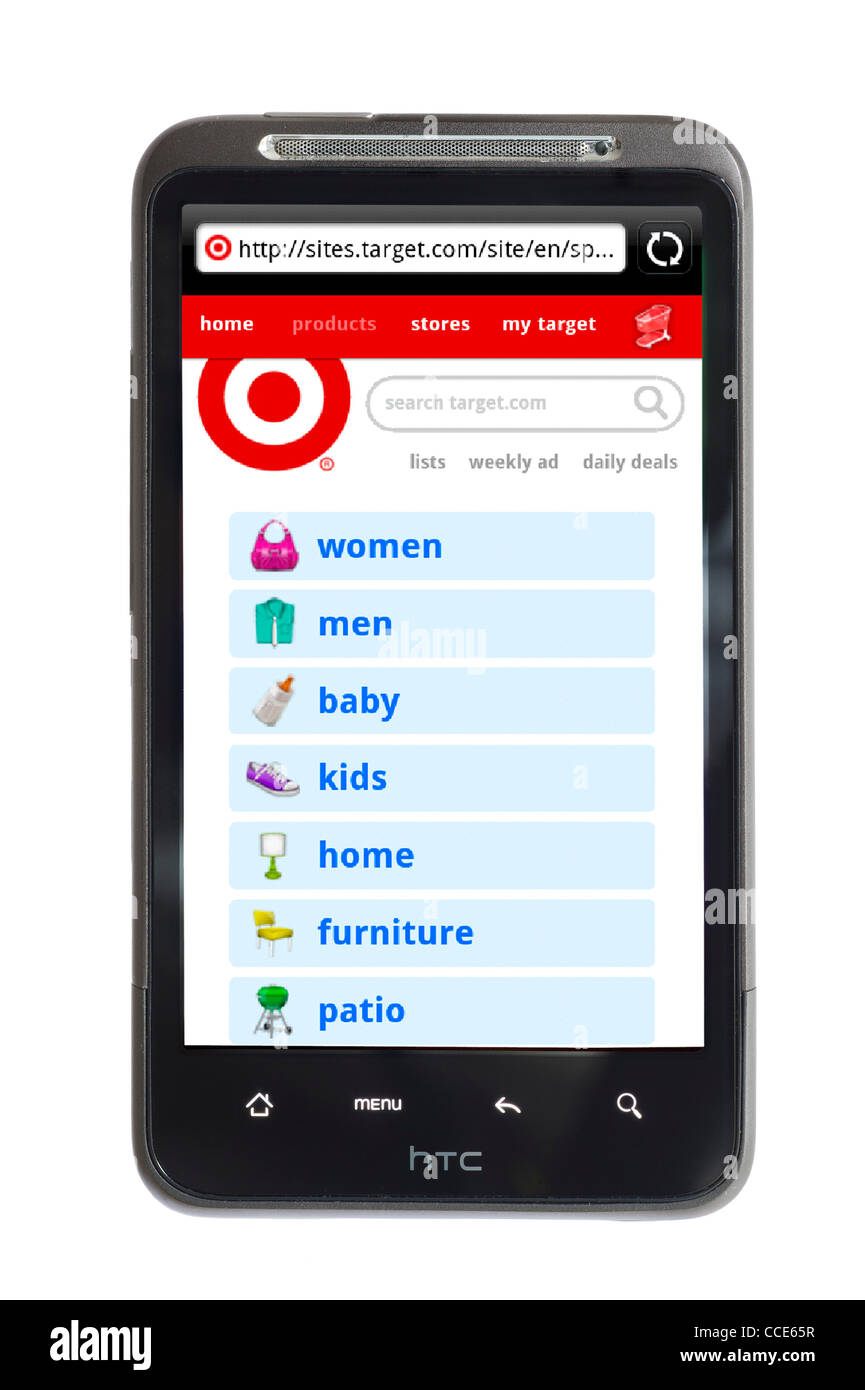 Online-Shopping auf Ziel mit einem HTC-smartphone Stockfoto