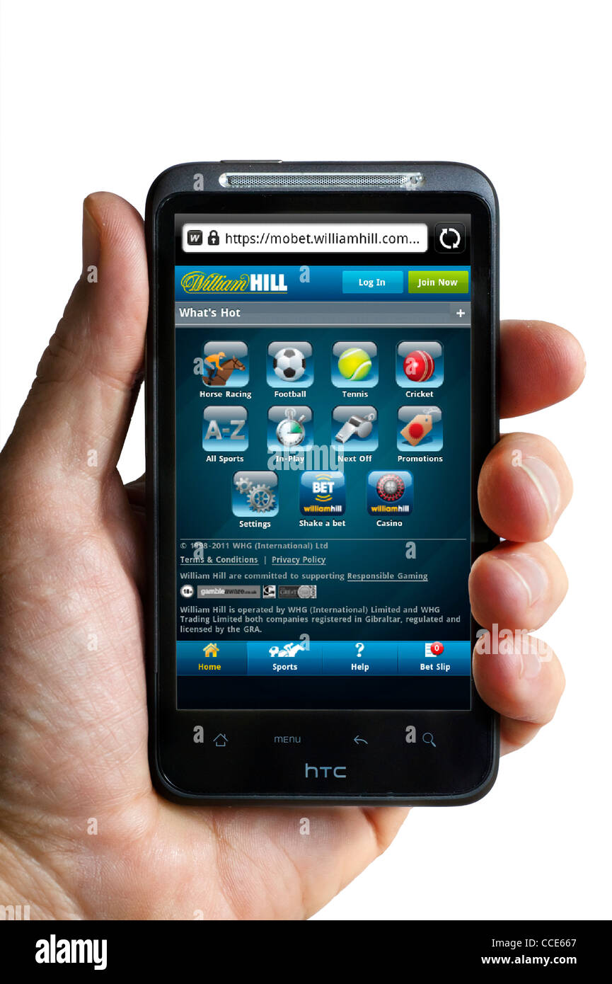 Blick auf die William Hill-Buchmacher-Website auf einem HTC-smartphone Stockfoto