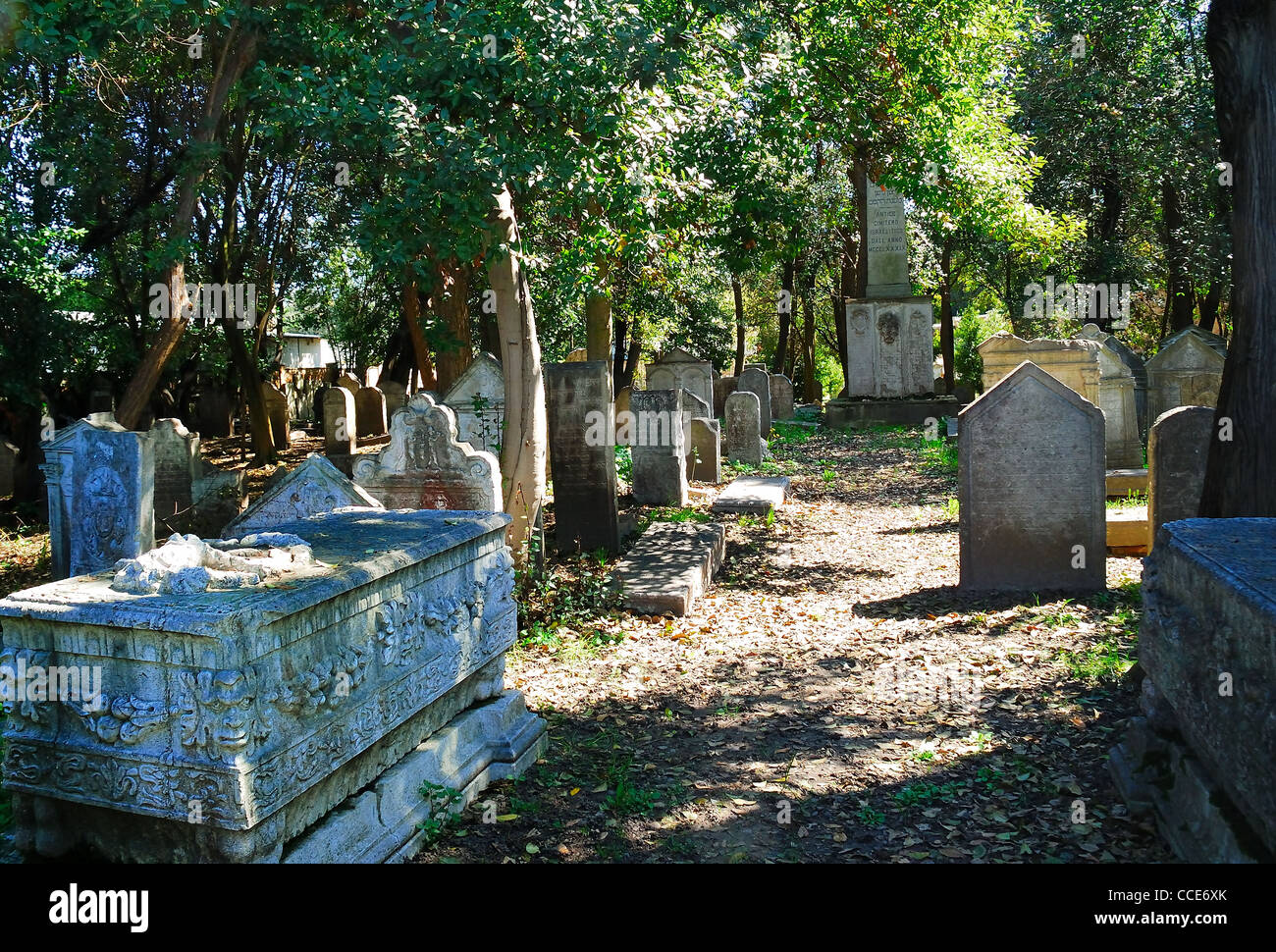 Italien: der jüdische Friedhof des Lido von Venedig, eine der ältesten jüdischen Friedhöfe in Europa. Stockfoto