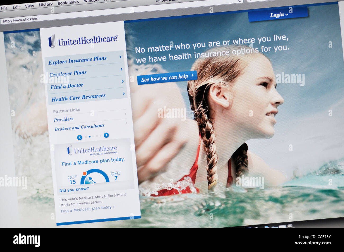 UHC.com - Vereinigte Gesundheitswesen Versicherungen website Stockfoto