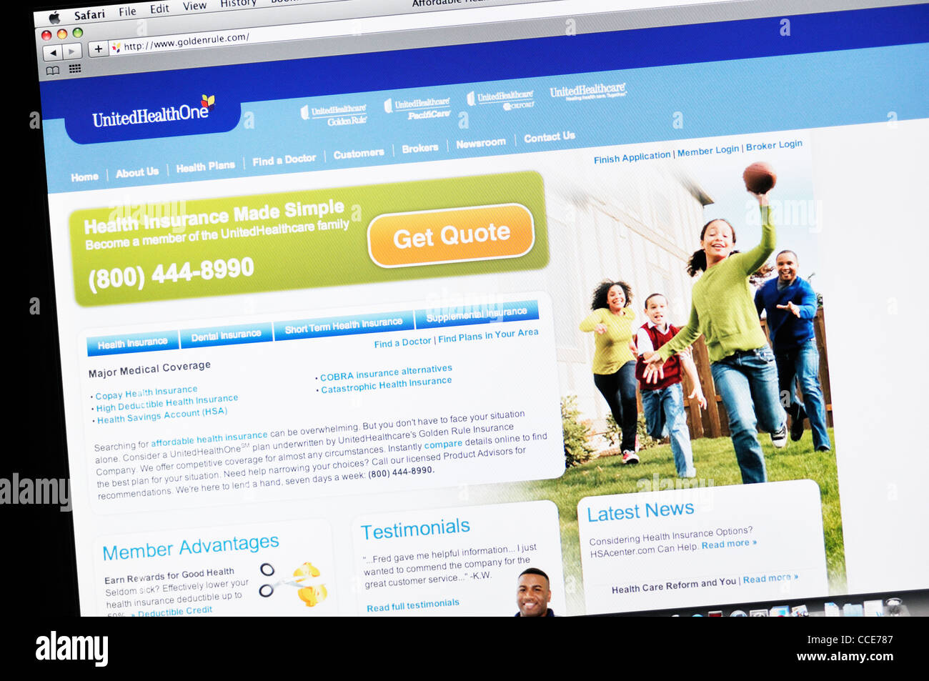 Goldenrule.com - Krankenversicherung-kostenloses Angebot-Webseite Stockfoto