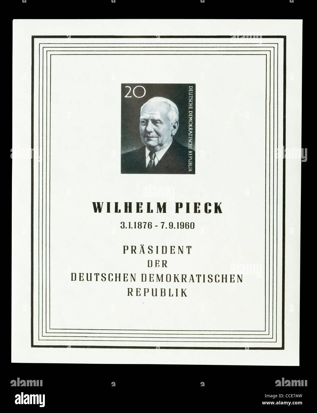 Sonderblock "Tod von Wilhelm Pieck", DDR, 1960, neuwertig Stockfoto