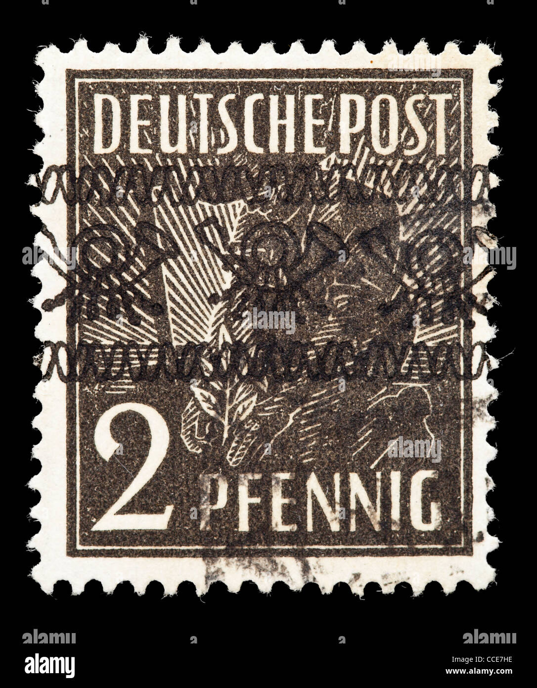 Briefmarke Deutsche Post 1948 Posthorn Band Auf 2 Pfennig