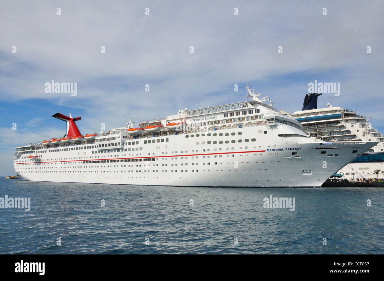 Kreuzfahrtschiff Carnival Fantasy angedockt im Hafen Nassau Bahamas Stockfoto