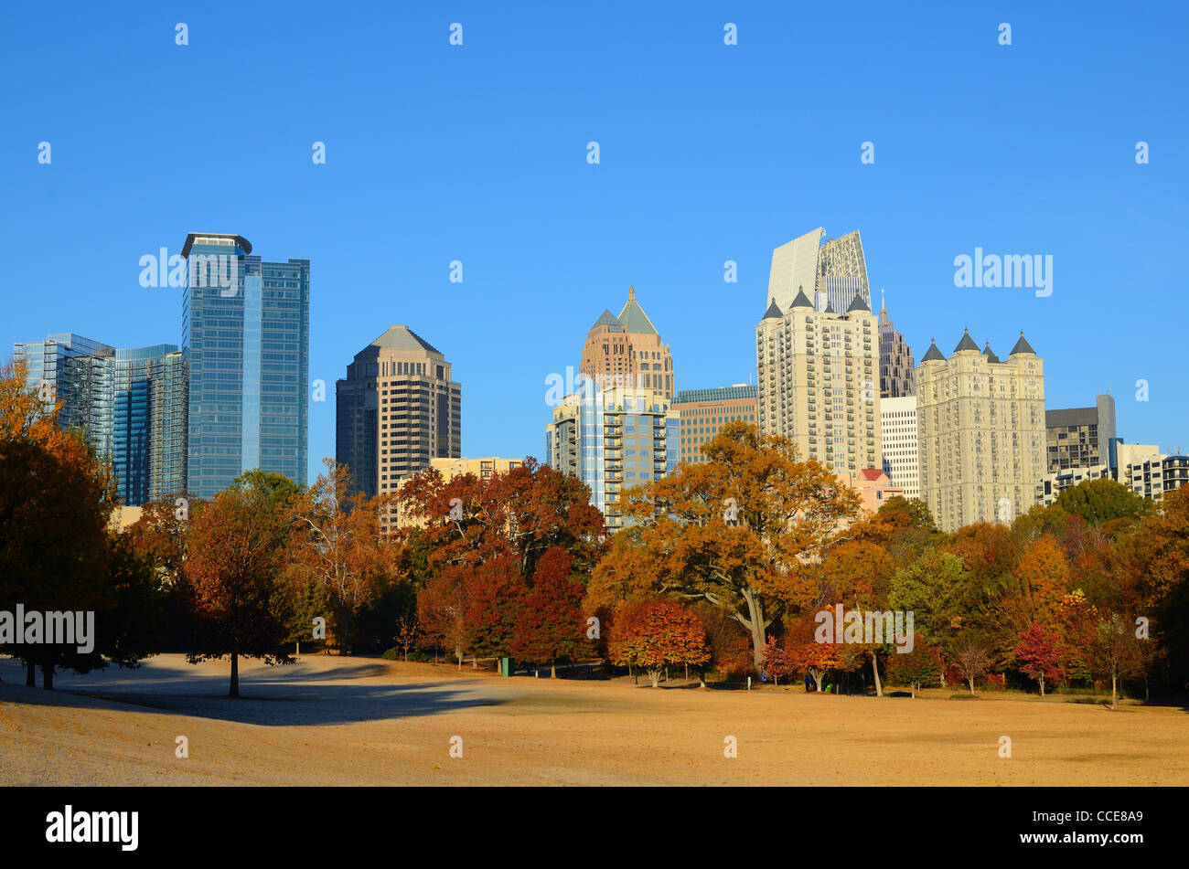 Midtown Atlanta, Georgia von Piedmont Park im Herbst gesehen. Stockfoto