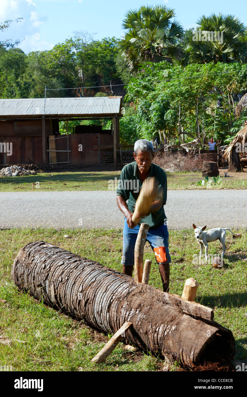 Traditionelle Log aufteilen, Timor-Leste, Asien Stockfoto