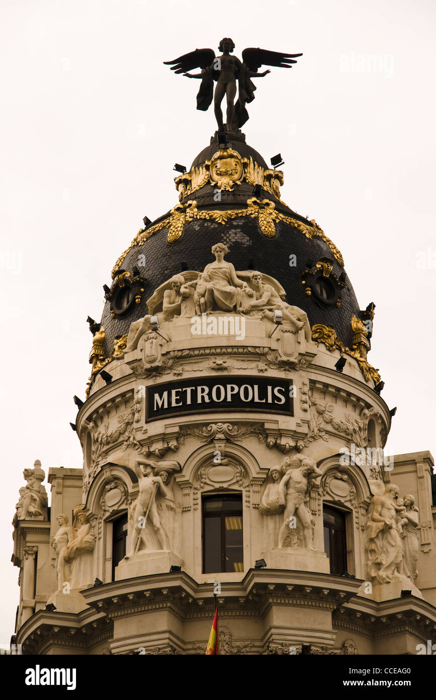 Metropolis Gebäude, Madrid, Spanien. Stockfoto