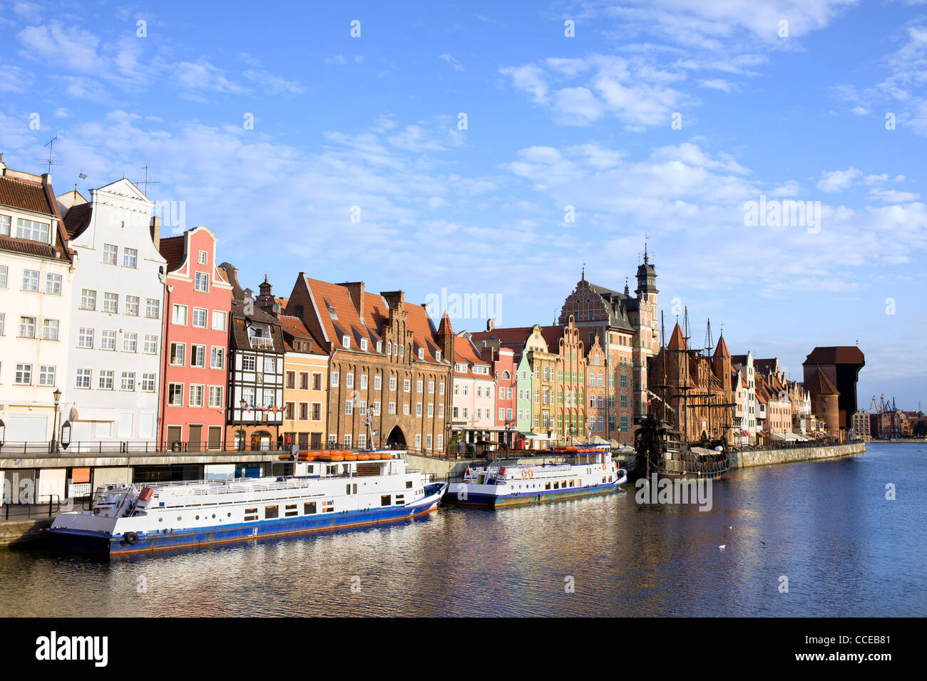 Malerischen Küste Landschaft von der Mottlau in der Altstadt von Danzig in Polen, Komposition mit Exemplar Stockfoto