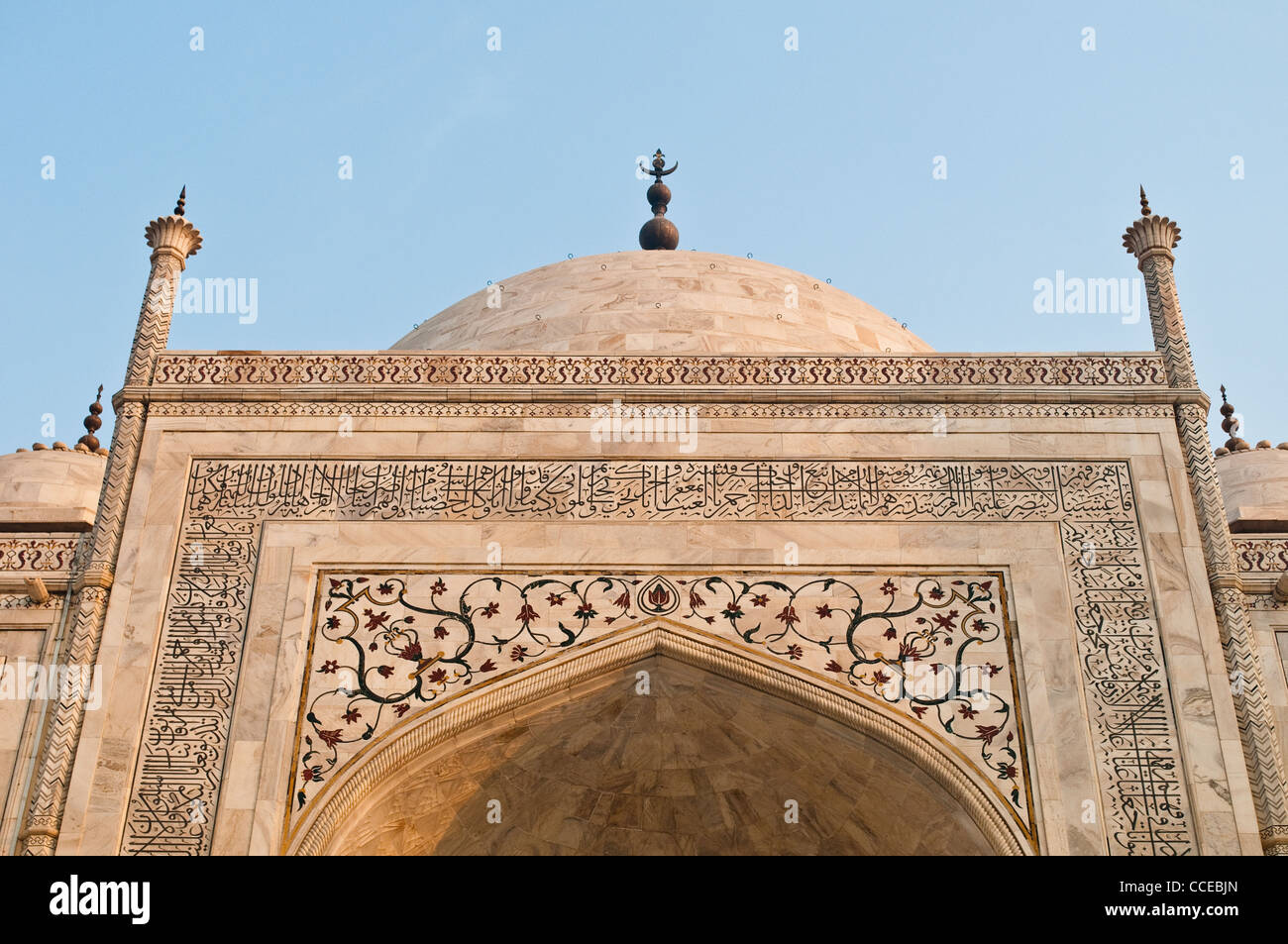 Brüstungselemente Detail mit floralem Muster von Edelsteinen, Taj Mahal, Agra, Indien Stockfoto