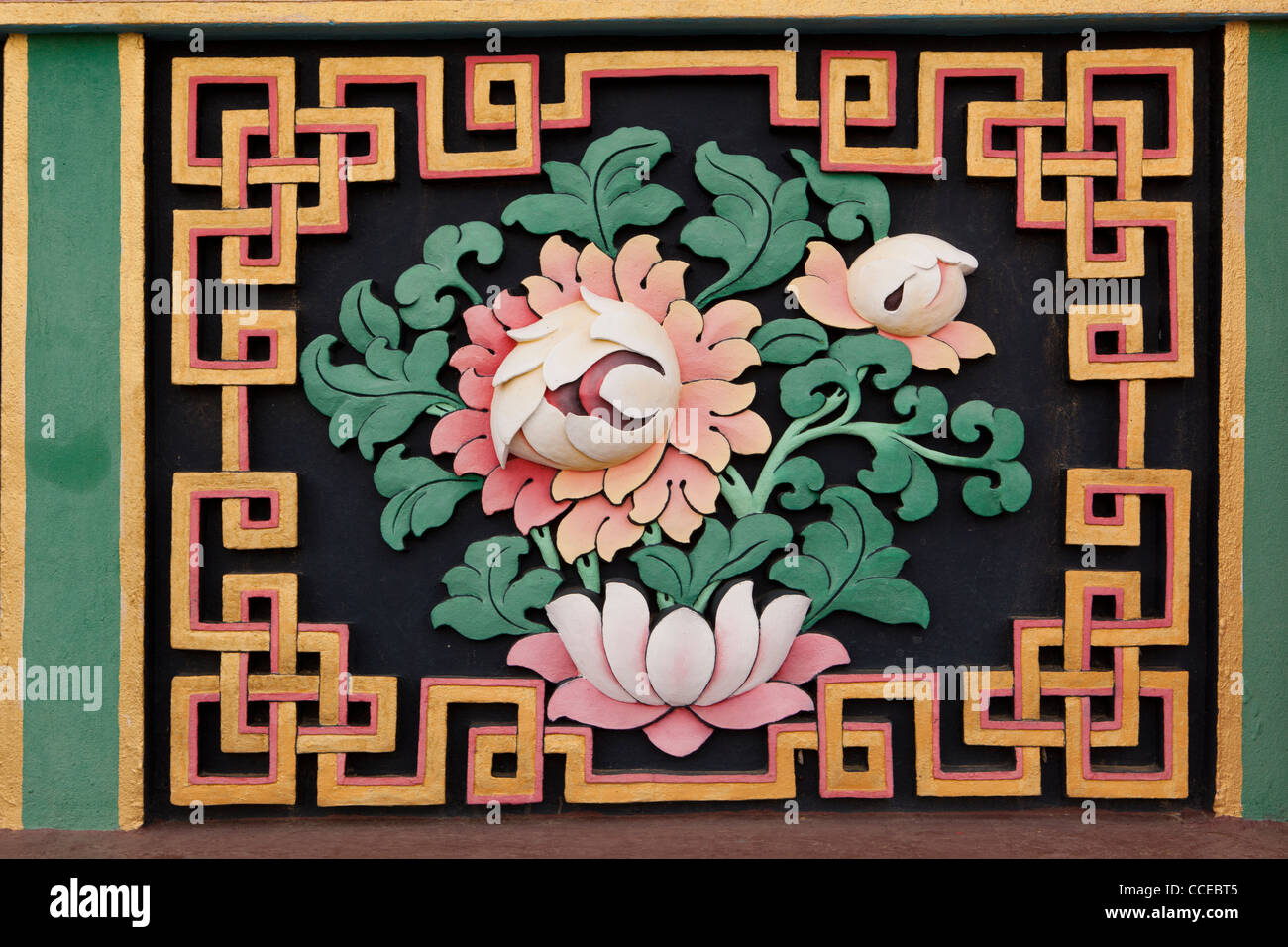 Indien, Arunachal Pradesh, Tawang, Khinmey Nyingma Kloster, Lotusblüte, Padma, auspicious symbol Stockfoto