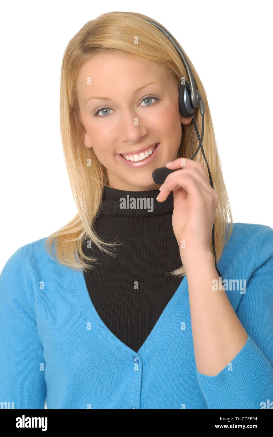 Attraktive weibliche Telefonistin oder Kundenservice Stockfoto