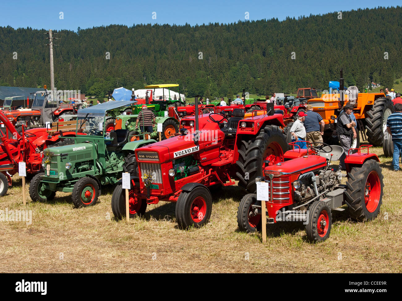 Ausstellung von veteran Traktoren und andere landwirtschaftliche setzt Tracto Mania, La Brevine, Region Jura, Schweiz Stockfoto