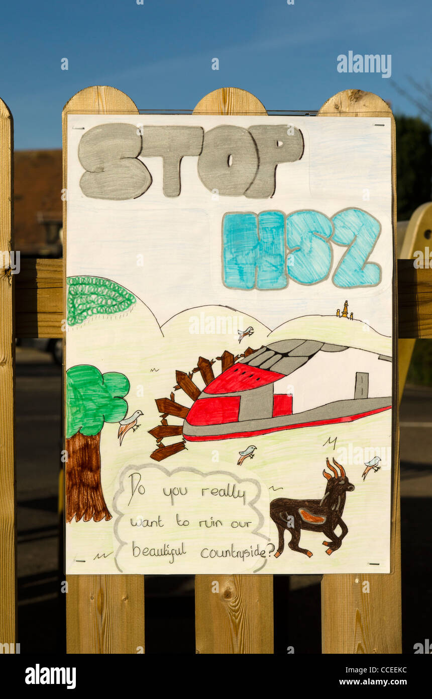 des Kindes Malerei von einem Anti hs2 protestieren Ankündigung Stockfoto