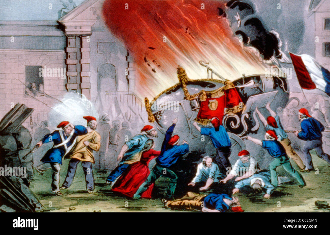 Die französische Revolution: die königlichen Kutschen bei Chateau Artois, 24. Februar 1848 brennen Stockfoto