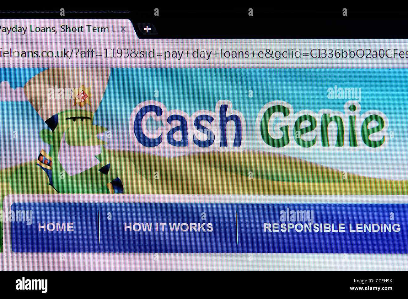 Bargeld Genie Bargeld Darlehen Firmenwebsite Stockfoto