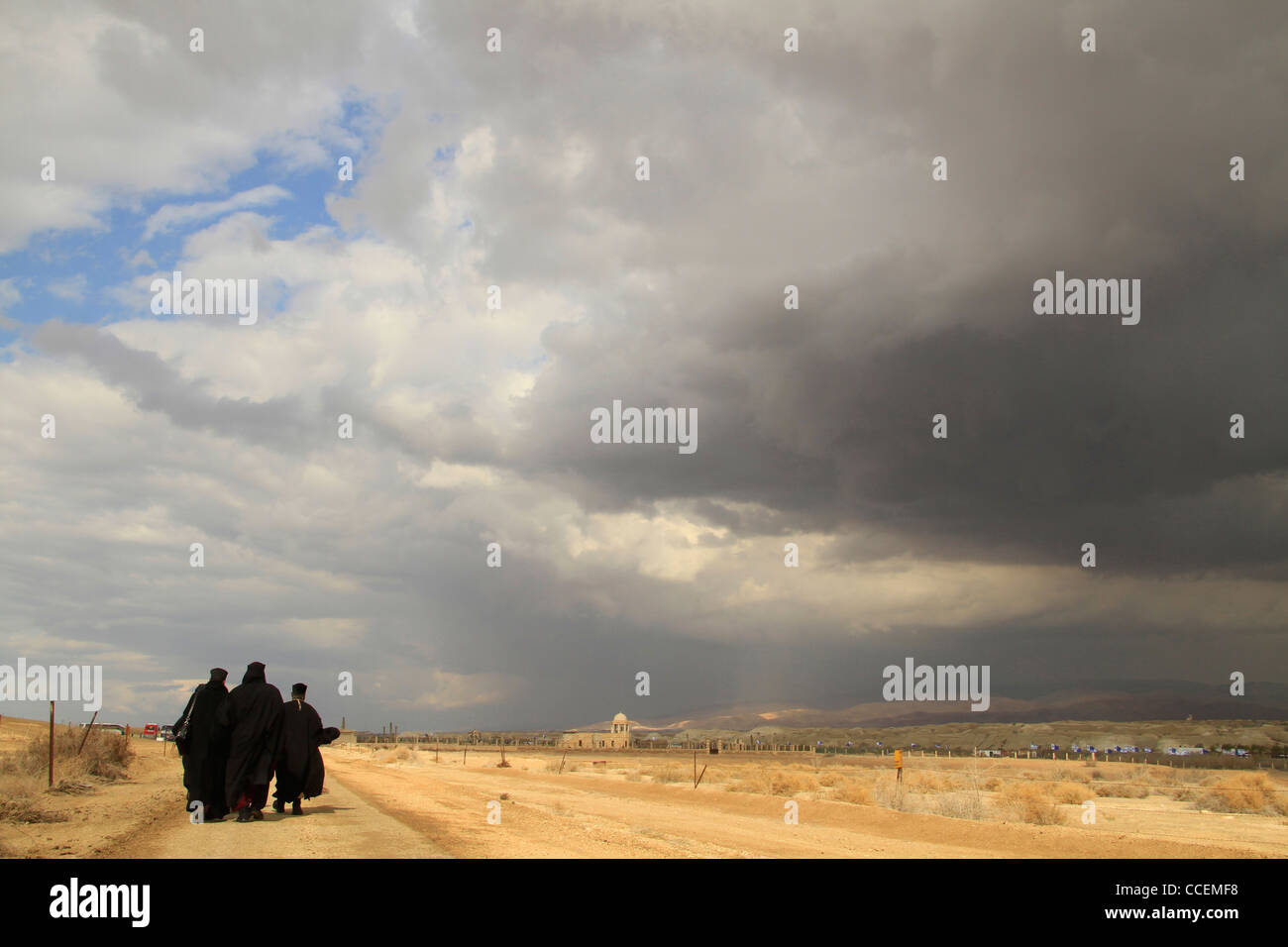 Jordan Valley, äthiopisch-orthodoxe Mönche in Qasr al Yahud auf das Fest der Theophanie Stockfoto
