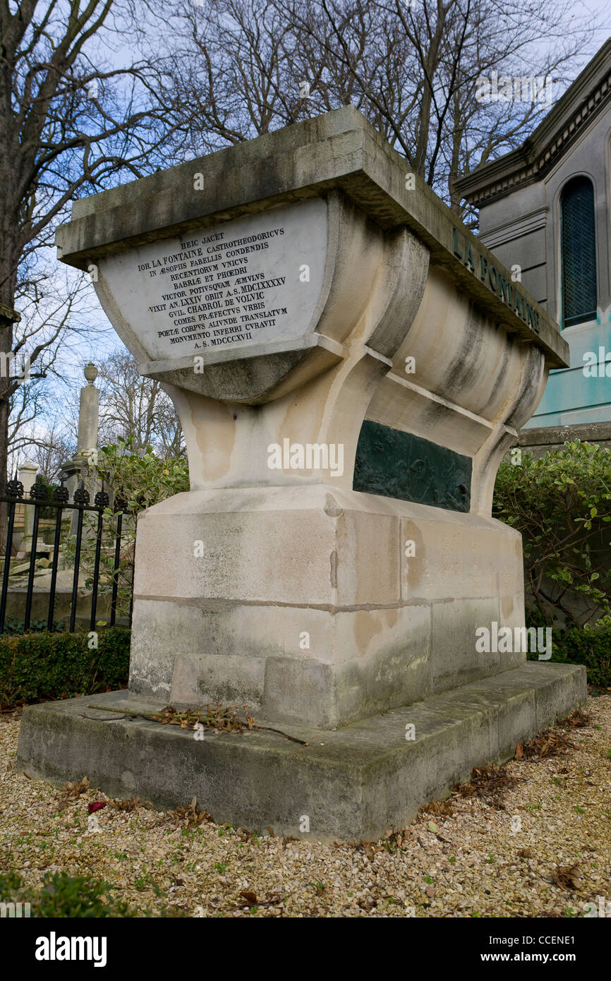 Grab des 17. Jahrhundert Dichter Jean De La Fontaine, am Friedhof Père Lachaise, Paris, Frankreich Stockfoto