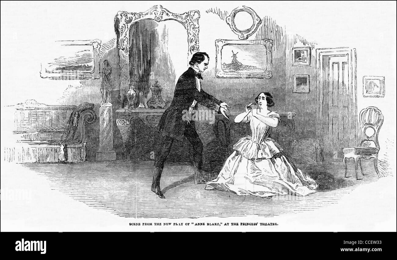 Viktorianische Gravur ca. 1852 Szene aus ANNE BLAKE Poetisches Drama von John Westland Marston (1819-1890) im Princess Theatre London durchgeführt Stockfoto