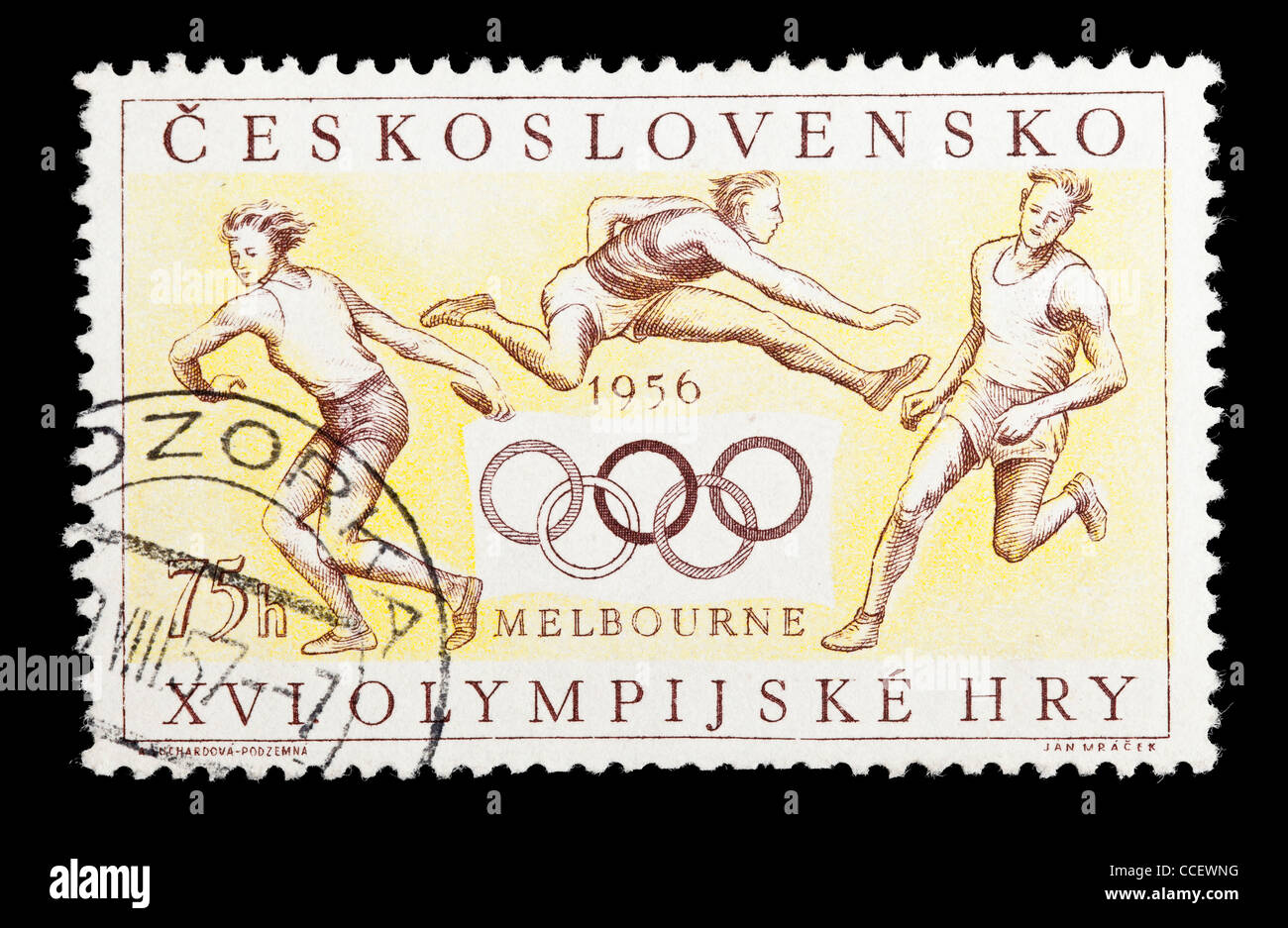 Briefmarke: XVI. Olympischen Spiele 1956, Tschechoslowakei, gestempelt Stockfoto