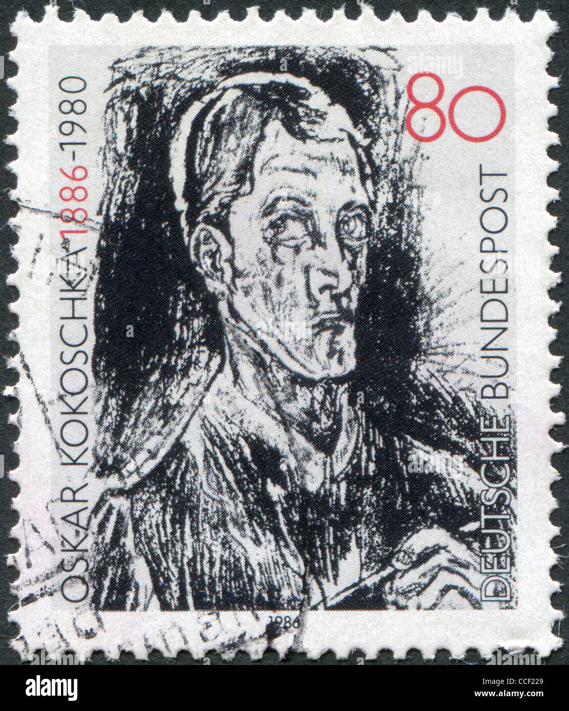 Deutschland - CIRCA 1986: Eine Briefmarke gedruckt in Deutschland, zeigt Bach Contata, Detail, von Oskar Kokoschka, ca. 1986 Stockfoto