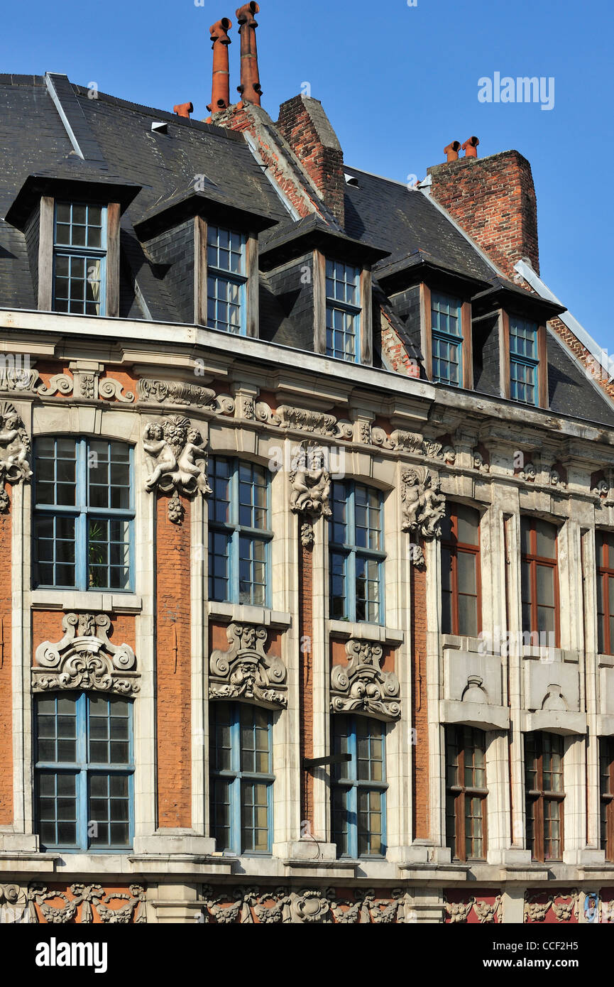 Verzierten Fassaden der historischen Häuser an der Viertel Vieux-Lille, Lille, Frankreich Stockfoto