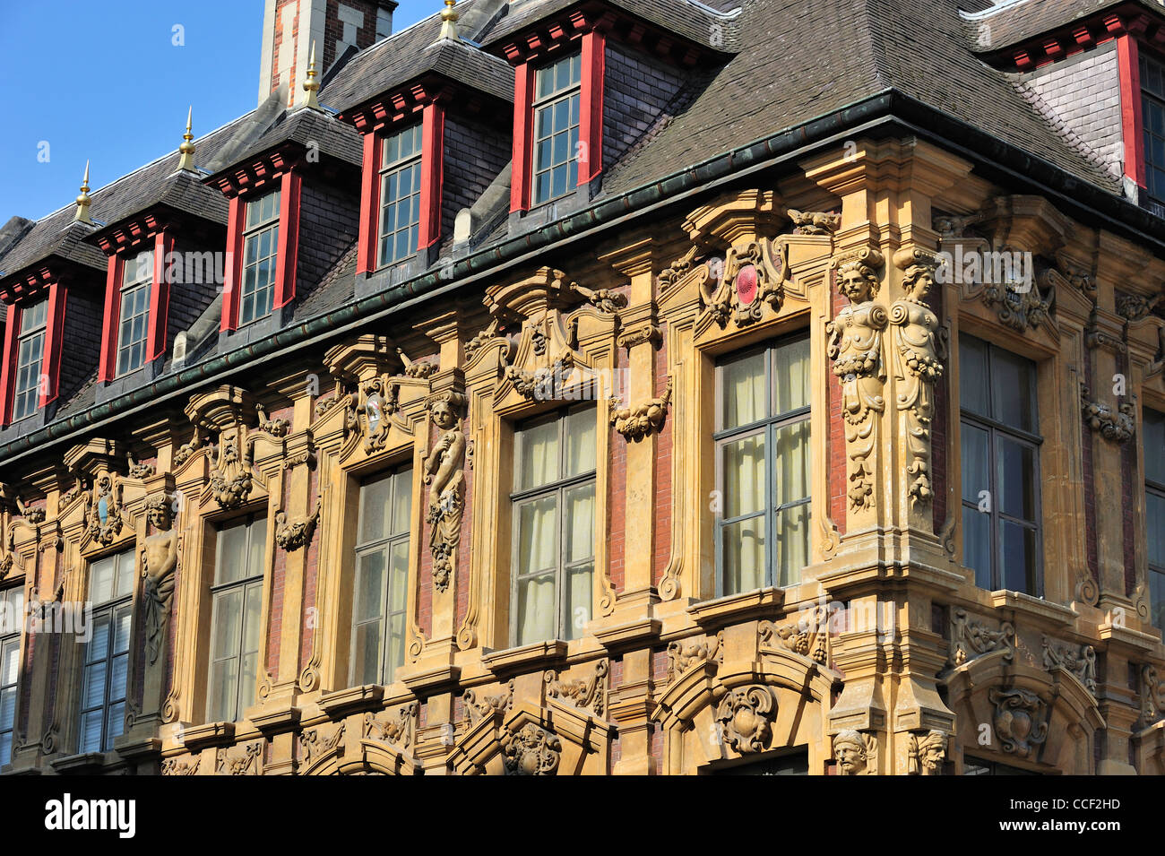 Dekorierten Fassaden der historischen Häuser an der Viertel Vieux-Lille, Lille, Frankreich Stockfoto
