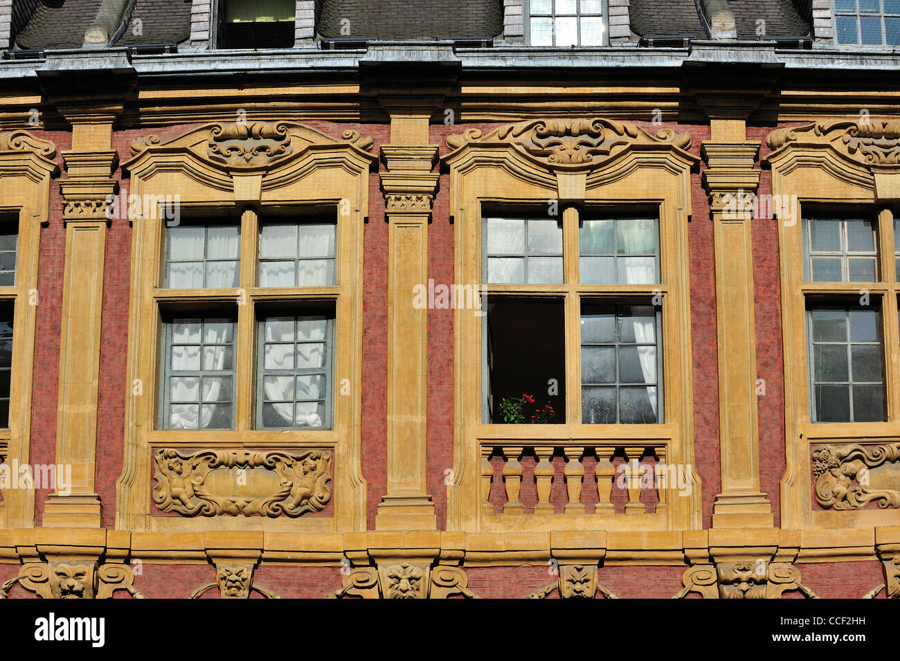Dekorierten Fassaden der historischen Häuser an der Viertel Vieux-Lille, Lille, Frankreich Stockfoto
