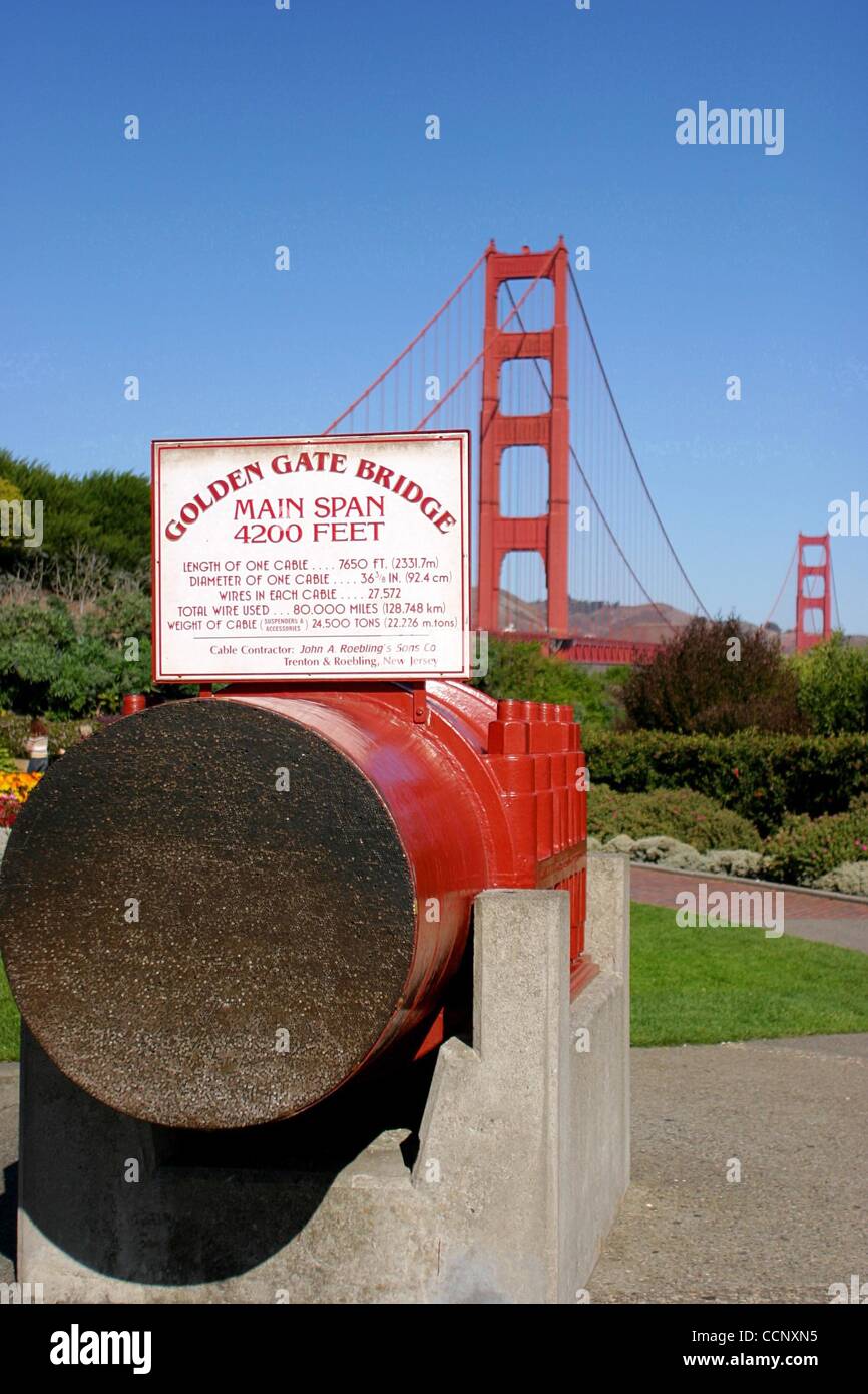 27. Oktober 2003; San Francisco, CA, USA; Die Golden Gate Bridge, eines der bekanntesten Wahrzeichen der Welt und ein Mekka für Touristen. Bild zeigt einen Querschnitt eines der Kabel, die die Brücke unterstützt. Jedes Kabel besteht aus 27.572 Einzeldrähte. Obligatorische Credit: Foto von Ryan Noble / Stockfoto