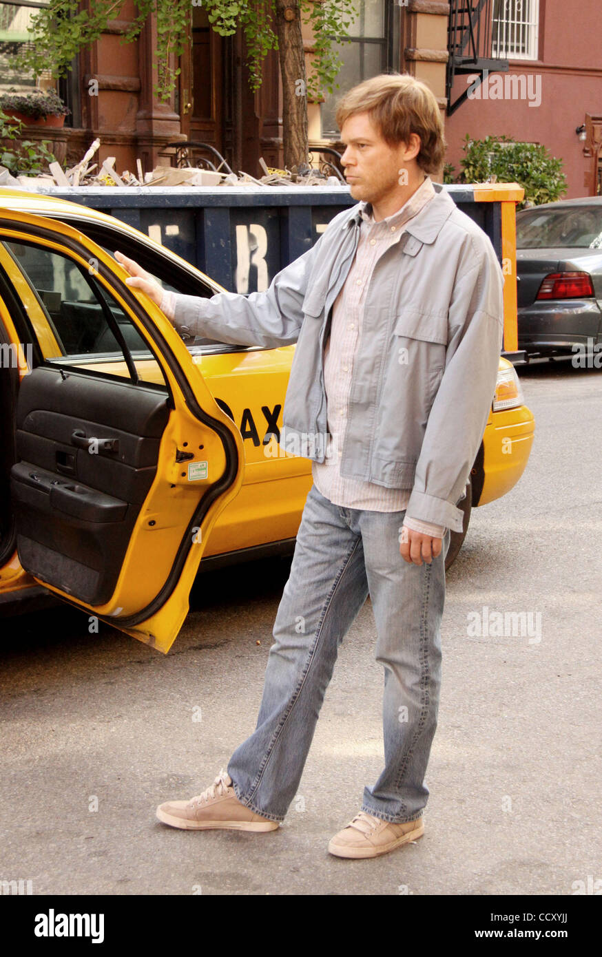 Schauspieler MICHAEL C. HALL am Set seines neuen Films "Osten fünfte Glückseligkeit" im East Village statt. Stockfoto