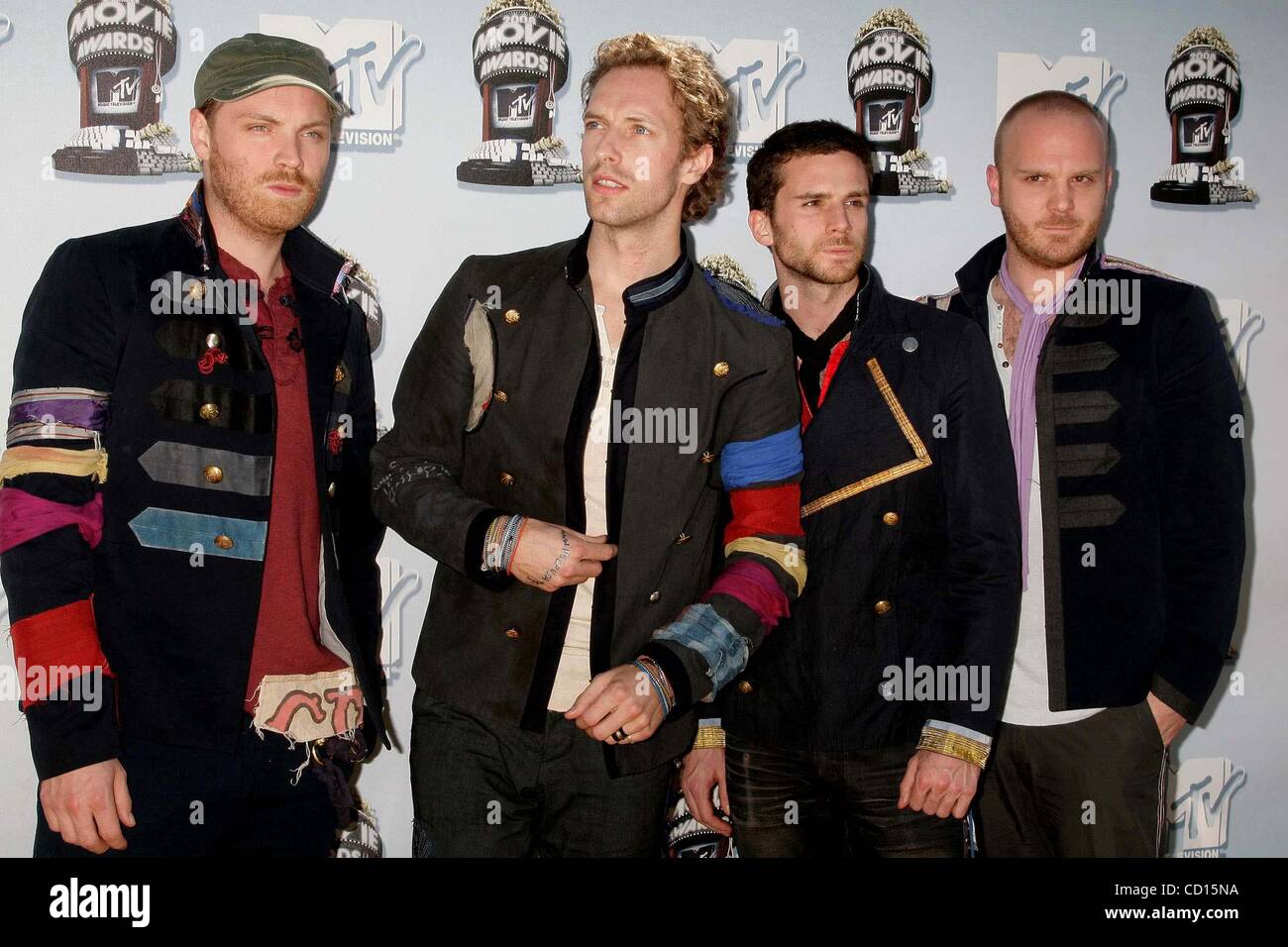 1. Juni 2008 - Hollywood, Kalifornien, US - I13358CHW. DIE '' 2008 MTV MOVIE AWARDS'' - ANKÜNFTE. GIBSON AMPHITHEATRE, UNIVERSAL Hollywood, CA.06/01/08.COLDPLAY - L-R-JOHNNY BUCKLAND, WILL CHAMPION, CHRIS MARTIN und GUY BERRYMAN (Kredit-Bild: © Clinton Wallace/Globe Photos/ZUMAPRESS.com) Stockfoto