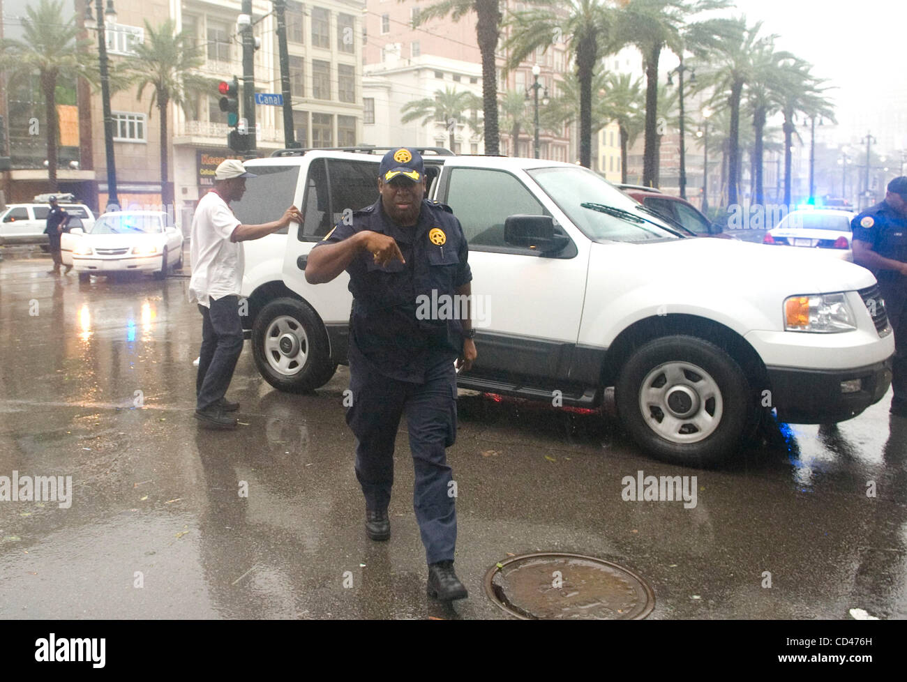 New Orleans Polizeikommissar Warren Riley kommt um ein Status-Update zu geben, als Hurrikan Gustav in New Orleans, Louisiana, USA am 1. September 2008 schlägt. Riley sagte, möglicherweise gibt es Überschwemmungen in der Lower Ninth Ward. Stockfoto