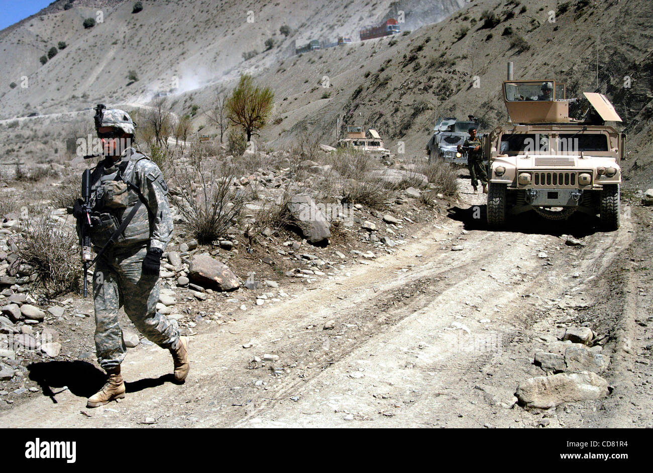 31. März 2008 - Paktya Provinz, Afghanistan - A joint uns / Afghan National Army patrol in Ost-Afghanistan. (Kredit-Bild: © Paul Avallone/ZUMA Press) Stockfoto